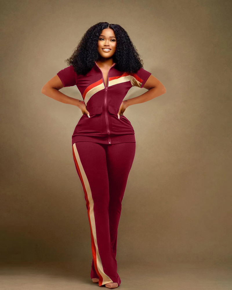 Ženski komplet proljeće/ljeto 2023. Dvodijelni set s modnim printom Ženski dvodijelni komplet sportskih hlača s patentnim zatvaračem u ležernom stilu