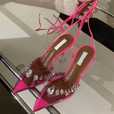 Eilyken PVC prozirne ženske cipele na vezanje za gležnjeve Sandale za svadbene zabave u stilu uličnog stila Perspex cipele na visoku petu