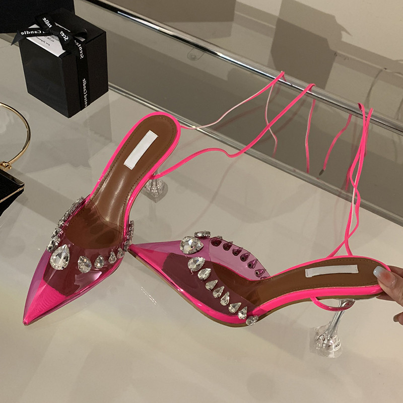 Eilyken PVC prozirne ženske cipele na vezanje za gležnjeve Sandale za svadbene zabave u stilu uličnog stila Perspex cipele na visoku petu