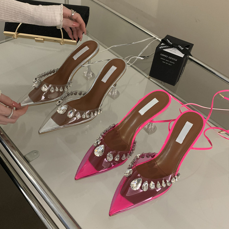 Eilyken PVC prozirne ženske cipele na vezanje za gležnjeve Sandale za svadbene zabave u stilu uličnog stila Perspex cipele na visoku petu