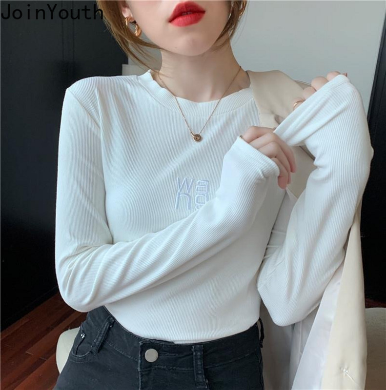 Dámske elegantné tričko s dlhým rukávom a výšivkou Joinyouth s grafickým motívom Y2K