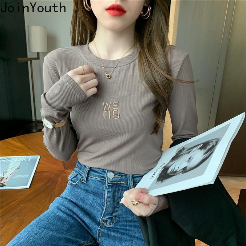 Dámske elegantné tričko s dlhým rukávom a výšivkou Joinyouth s grafickým motívom Y2K