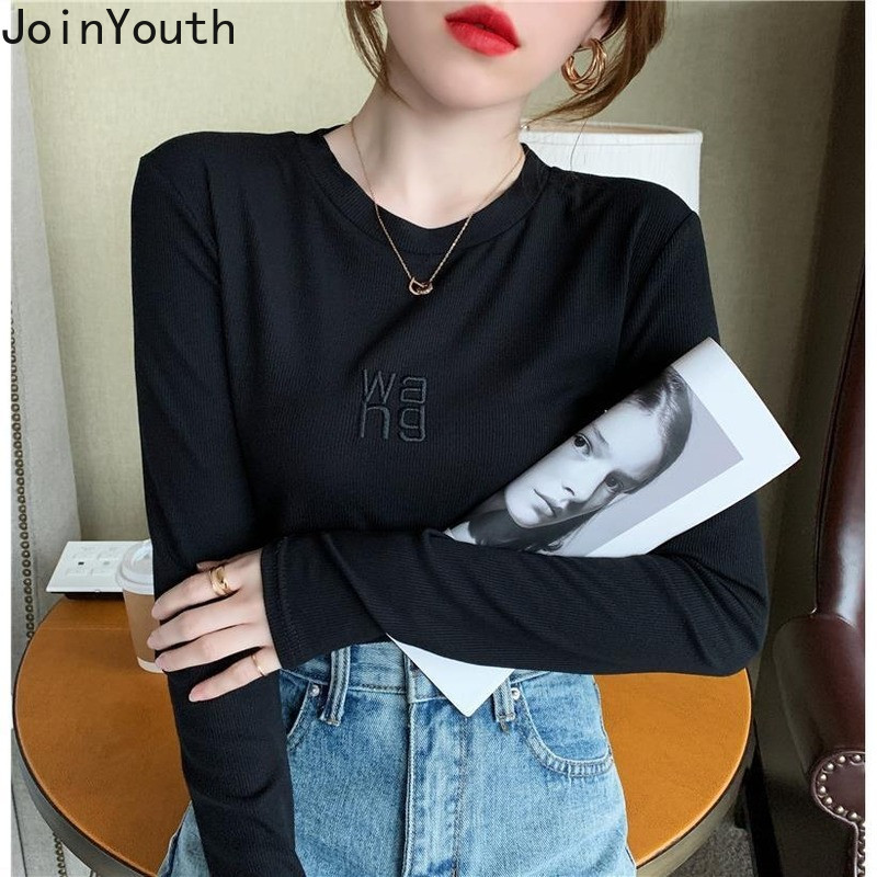 Dámske elegantné tričko s dlhým rukávom a výšivkou Joinyouth s grafickým motívom Y2K