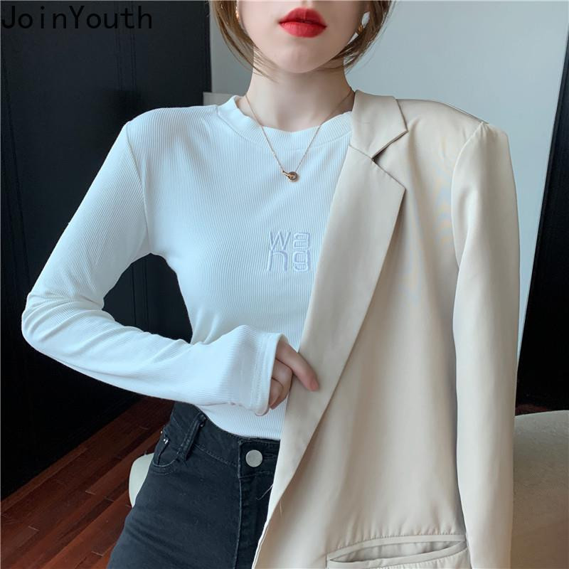 Dámske elegantné tričko s dlhým rukávom a výšivkou Joinyouth s grafickým motívom Y2K