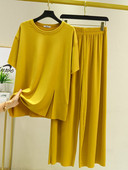 Jauni vasaras divu gabalu komplekti Sieviešu tērpi vienkrāsains ar īsām piedurknēm šķēlumu bikses mājas ikdienas brīvi sieviešu divu gabalu komplekti