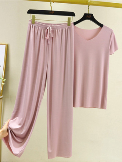 Jauni vasaras divu gabalu komplekti Sieviešu tērpi vienkrāsains ar īsām piedurknēm šķēlumu bikses mājas ikdienas brīvi sieviešu divu gabalu komplekti