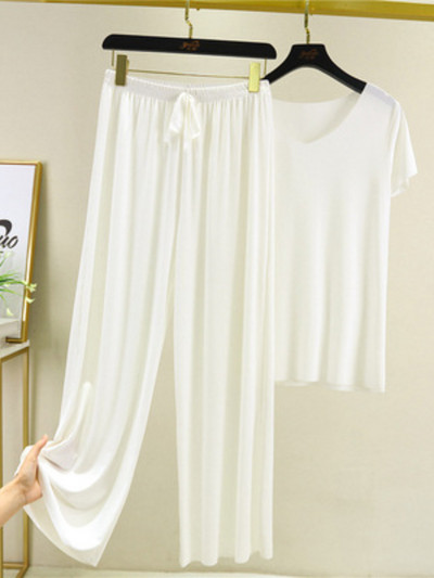 Jauni vasaras divu gabalu komplekti Sieviešu tērpi vienkrāsains ar īsām piedurknēm šķēlumu bikses mājas ikdienas brīvi sieviešu divu gabalu komplekti