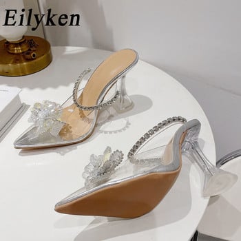 Eilyken Crystal Clear Високи токчета Дамски помпи 2023 Нова мода PVC прозрачни стриптизьорки Дамски обувки Mules Slipper