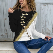 Jesen Zima Harajuku Odjeća s printom Ženska modna ležerna majica dugih rukava Ženska ulična široka majica