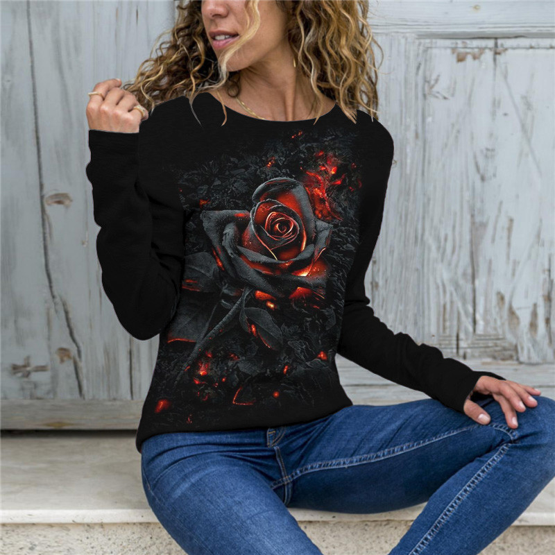 Jesen Zima Harajuku Odjeća s printom Ženska modna ležerna majica dugih rukava Ženska ulična široka majica