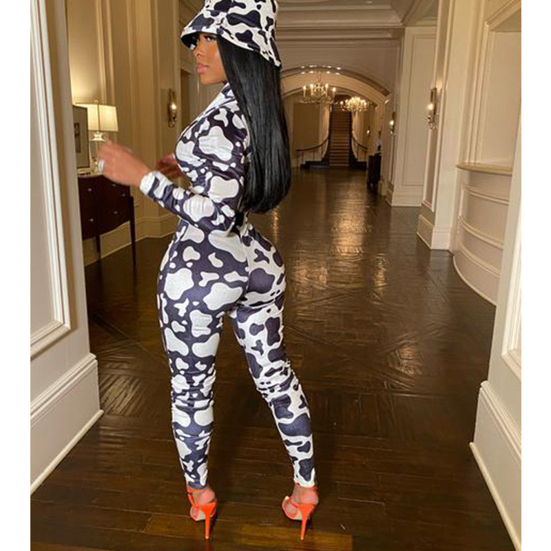 BKLD, toamnă 2023, salopetă pentru femei, cu imprimeu de vacă, cu mânecă lungă, cu mânecă lungă, pentru femei, ținute dintr-o bucată, salopete pentru club