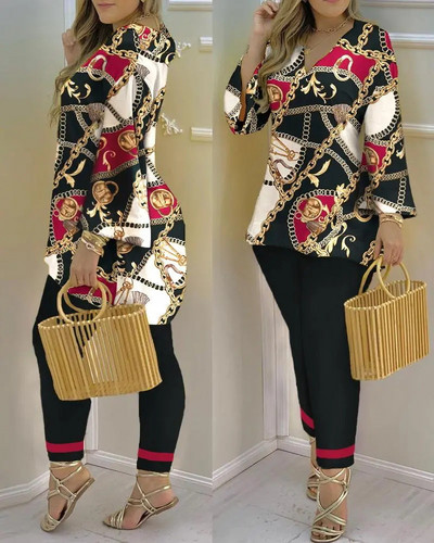 Jarné a letné nové dámske obleky, módne sexy nohavice s dlhým rukávom a výstrihom do V, ležérne dámske obleky, dvojdielna súprava