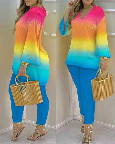 Jarné a letné nové dámske obleky, módne sexy nohavice s dlhým rukávom a výstrihom do V, ležérne dámske obleky, dvojdielna súprava