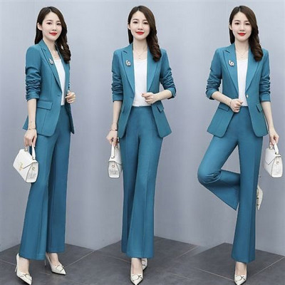Ținută Pantaloni cu picioare late Blazer și 2 seturi de pantaloni pentru femei Set două piese alb Pantaloni pentru femei Formal Business Sexy Classy Xxl D