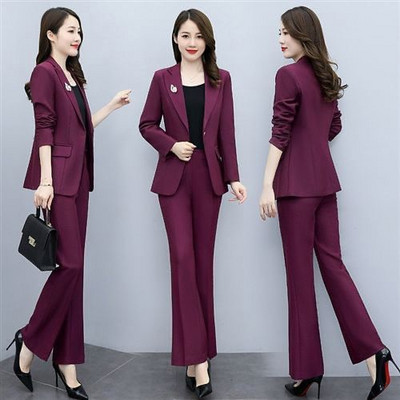 Ținută Pantaloni cu picioare late Blazer și 2 seturi de pantaloni pentru femei Set două piese alb Pantaloni pentru femei Formal Business Sexy Classy Xxl D