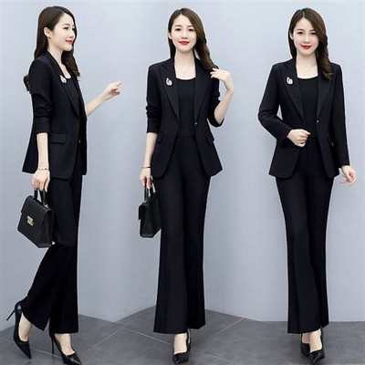 Ținută Pantaloni cu picioare late Blazer și 2 seturi de pantaloni pentru femei Set două piese alb Pantaloni pentru femei Formal Business Sexy Classy Xxl D