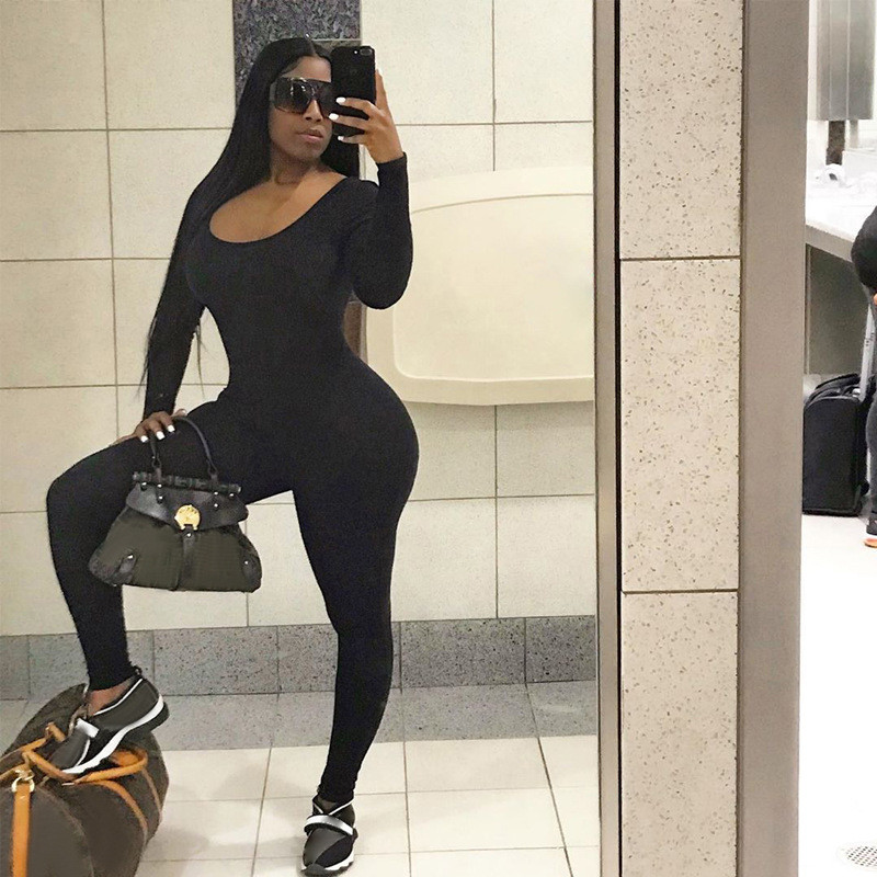 BKLD Îmbrăcăminte pentru femei stil nou 2022, toamnă și iarnă, la modă, culoare solidă, cu mânecă lungă, salopetă de fitness, o bucată