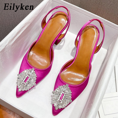 Eilyken Nauji Sexy Satin Smailed Toe Crystal Diamond Moteriški batai Madingi Vestuvių Vakarėlio Vasaros Sandalai