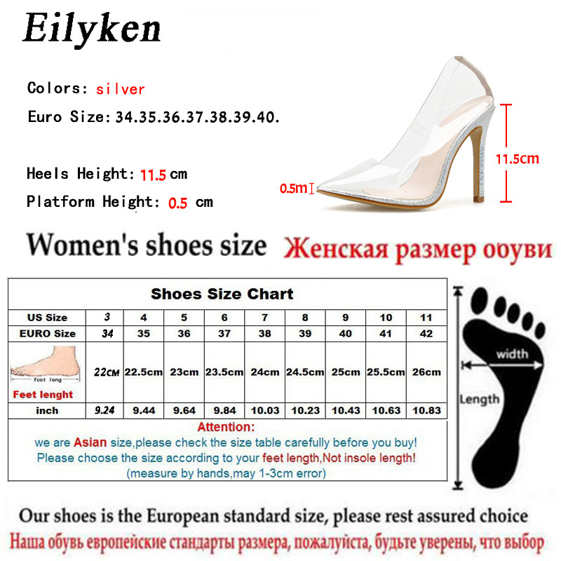 Eilyken Sexy Jesenné Strieborné PVC Priehľadné Dámske Lodičky so Špicatou Špicou, Plexisklové Priehľadné Tenké Vysoké Podpätky, Svadobné Topánky Veľkosť 35-42