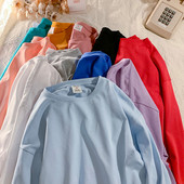 Privathinker Ženska jednobojna osnovna majica dugih rukava Široka uniseks odjeća Proljetne nove ženske pamučne majice