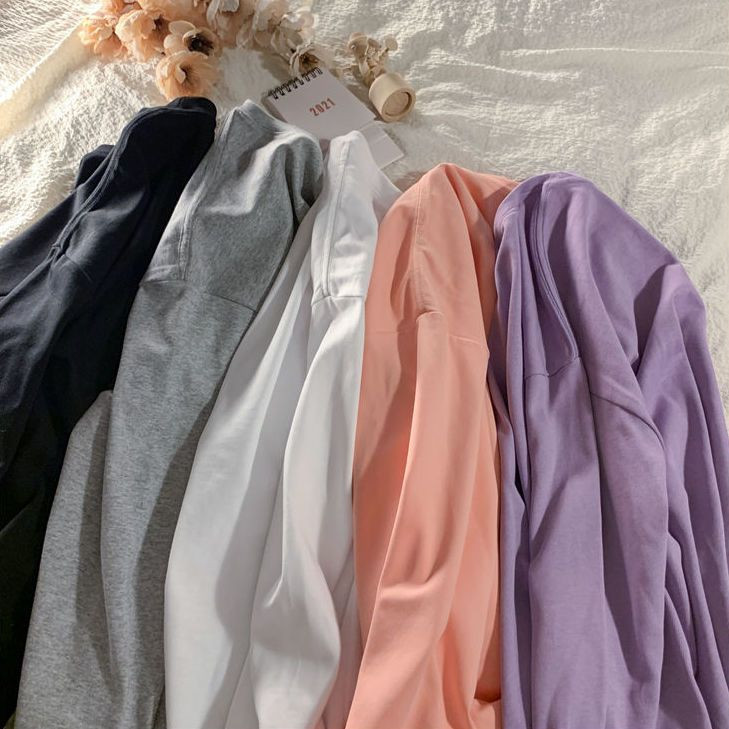 Privathinker Ženska jednobojna osnovna majica dugih rukava Široka uniseks odjeća Proljetne nove ženske pamučne majice