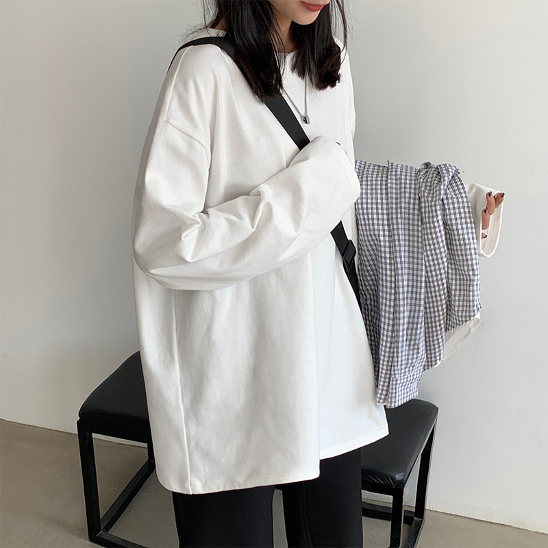 Privathinker Ženska jednobojna osnovna majica dugih rukava Široka uniseks odjeća Proljetne nove ženske pamučne majice