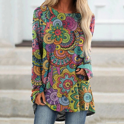 Dámske tričko s potlačou pávieho peria, dámske módne tričká s dlhým rukávom, tričká s estetickým vzorom, dámske oblečenie, veľkosť S-5XL