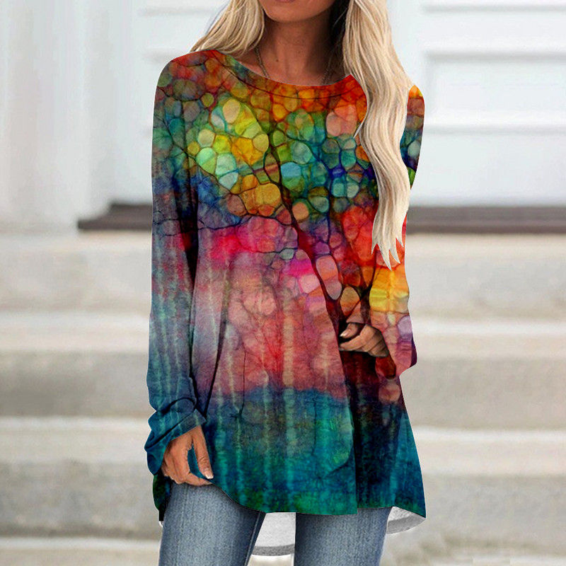 Dámske tričko s potlačou pávieho peria, dámske módne tričká s dlhým rukávom, tričká s estetickým vzorom, dámske oblečenie, veľkosť S-5XL