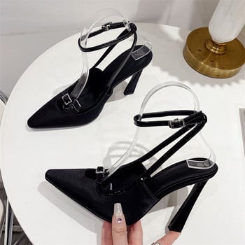 Eilyken 2023 Елегантни обувки с високи токчета с остри пръсти Модни дамски помпи с издълбана каишка с катарама Парти рокля Сандали Летни обувки