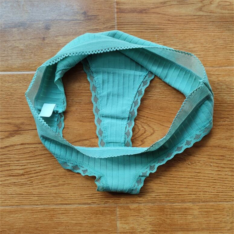 3 buc Volane dantela talie joasa tanga din bumbac cu nervuri de culoare solida lenjerie de corp pentru femei, fara sudura, tanga pentru fete