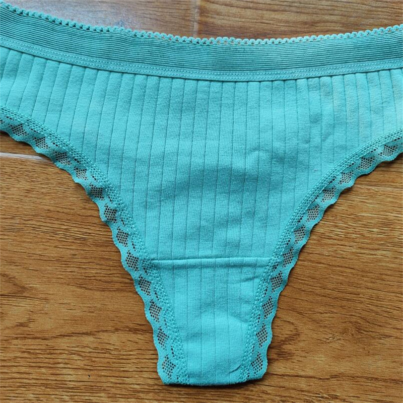 3 buc Volane dantela talie joasa tanga din bumbac cu nervuri de culoare solida lenjerie de corp pentru femei, fara sudura, tanga pentru fete