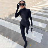 BKLD odjeća za žene, jesen 2022., nova modna ulična odjeća, uski jednodijelni kombinezon s patentnim zatvaračem na leđima, jednobojni jednodijelni kombinezon dugih rukava