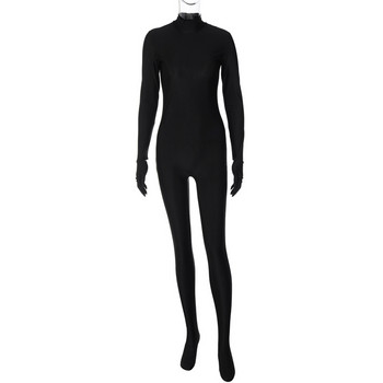 BKLD Ρούχα Γυναικεία Φθινοπωρινά 2022 Νέα Μόδα Streetwear Λεπτό φερμουάρ πίσω μονόχρωμη μακρυμάνικη φόρμα μαύρη One Pieces