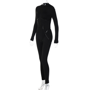 BKLD 2022 Χειμώνας Νέα Γυναικεία Ρούχα Μόδα Skinny Fitness Δερμάτινο συνονθύλευμα Μακρυμάνικο φερμουάρ Bodycon Ολόσωμη φόρμα One Pieces