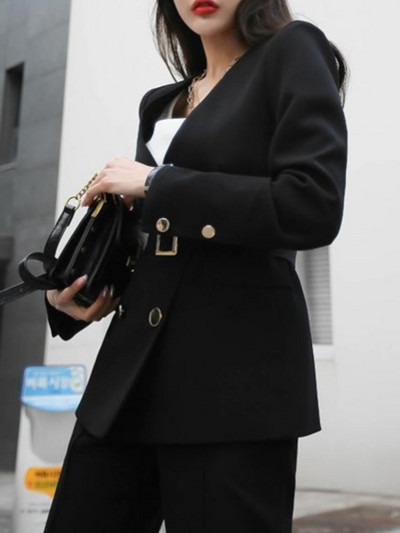 Proljeće i jesen Žensko uredsko odijelo V-izrez Zeleni dvodijelni kompleti Ženski blejzer Djevojački elegantni temperamentni kompleti odijela s hlačama Dame