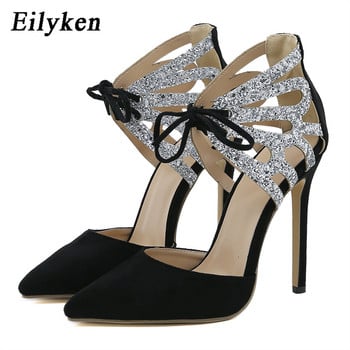 Eilyken Sexy Sequin Πανί Γυναικεία πέδιλα με σταυρωτό δέσιμο Κομψό στυλ Stripper με μυτερά παπούτσια Stiletto ψηλοτάκουνα παπούτσια