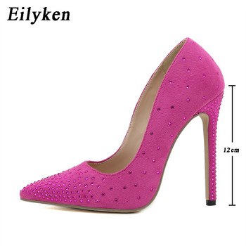Летни дамски помпи Eilyken 2023 г. Нов дизайн с остри пръсти с кристални кристали Елегантна сватбена рокля Дамски обувки на висок ток