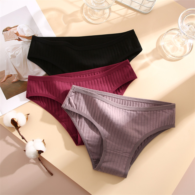 Dámske spodné prádlo FINETOO, bezšvové bavlnené nohavičky, sexy priedušné pruhované nohavičky, dámske jednofarebné útulné spodky, veľkosť M-XL