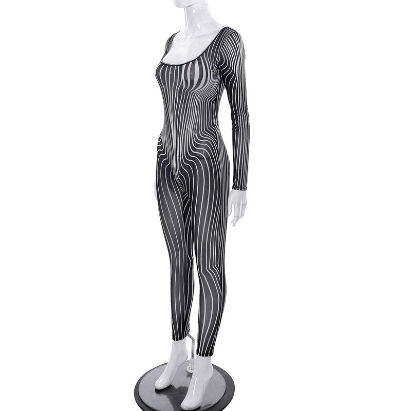 BKLD One Pieces 2023 Jar/Leto Nové sieťované potlačené úzke perspektívne dlhé rukávy Dámske nohavice Overaly Nočný klub Outfit