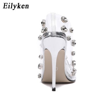 Eilyken Σχέδιο Rivet Crystal Γυναικείες Αντλίες PVC Διαφανή ψηλοτάκουνα σέξι νυχτερινό κλαμπ Prom Γυναικεία σανδάλια Νυφικά παπούτσια