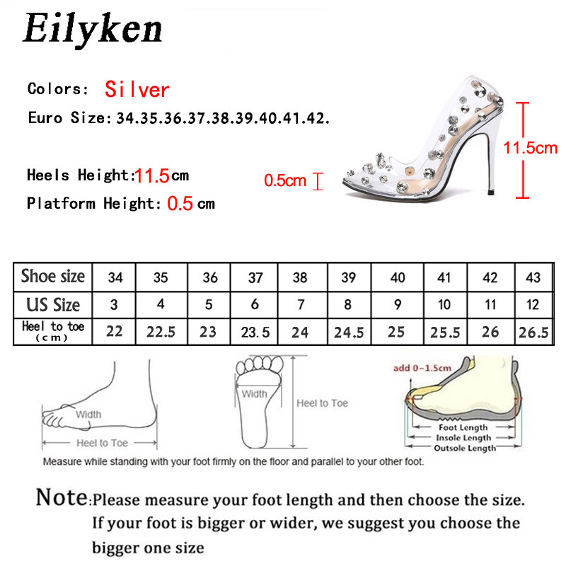 Eilyken Σχέδιο Rivet Crystal Γυναικείες Αντλίες PVC Διαφανή ψηλοτάκουνα σέξι νυχτερινό κλαμπ Prom Γυναικεία σανδάλια Νυφικά παπούτσια