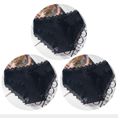 Chiloți din bumbac Femei Slip sexy din dantelă Chiloți de culoare uni pentru fete Set chiloți cu fundă Lenjerie intima 3 buc/lot