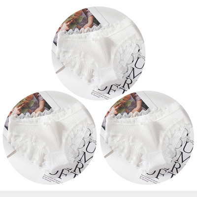 Chiloți din bumbac Femei Slip sexy din dantelă Chiloți de culoare uni pentru fete Set chiloți cu fundă Lenjerie intima 3 buc/lot