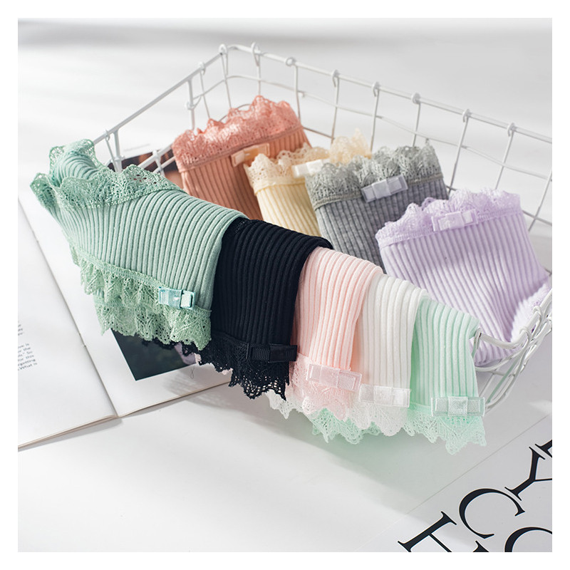 Chiloți din bumbac Femei Slip sexy din dantelă Chiloți de culoare uni pentru fete Set chiloți cu fundă Lenjerie intima 3 buc/lot