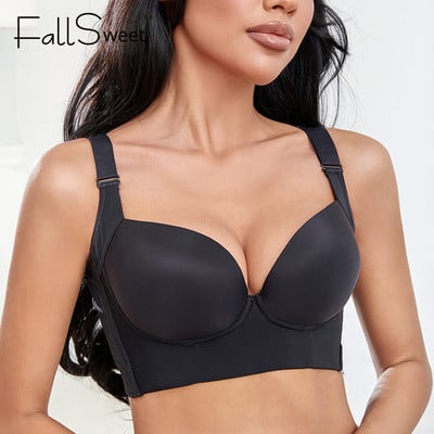 FallSweet Deep Cup melltartó Push Up női melltartók nagy méretű, rejtett, teljes hátat fedő fehérnemű Hátsó zsírformáló melltartó 34-50