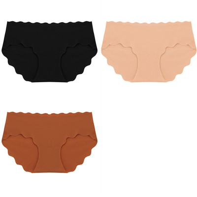 BZEL 3 ks/sada dámskych nohavičiek, bezšvové hodvábne saténové dámske spodné prádlo, sexy spodná bielizeň, sladké vlnité okraje, pohodlné športové nohavičky