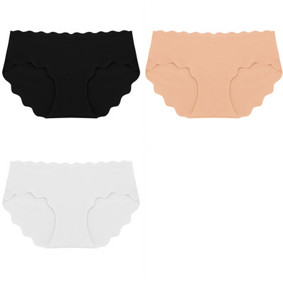 BZEL 3 ks/sada dámskych nohavičiek, bezšvové hodvábne saténové dámske spodné prádlo, sexy spodná bielizeň, sladké vlnité okraje, pohodlné športové nohavičky