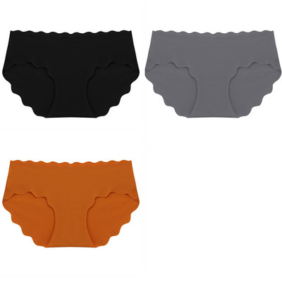 BZEL 3 ks/sada dámskych nohavičiek, bezšvové hodvábne saténové dámske spodné prádlo, sexy spodná bielizeň, sladké vlnité okraje, pohodlné športové nohavičky