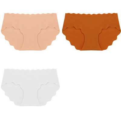 BZEL 3 ks/sada dámskych nohavičiek, bezšvové hodvábne saténové dámske spodné prádlo, sexy spodná bielizeň, sladké vlnité okraje, pohodlné športové nohavičky