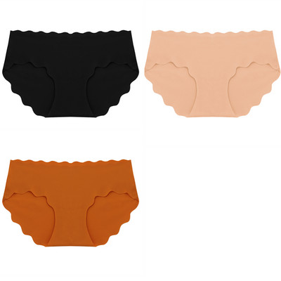 BZEL 3 ks/sada dámskych nohavičiek, bezšvové hodvábne saténové dámske spodné prádlo, sexy spodná bielizeň, sladké vlnité okraje, pohodlné športové nohavičky